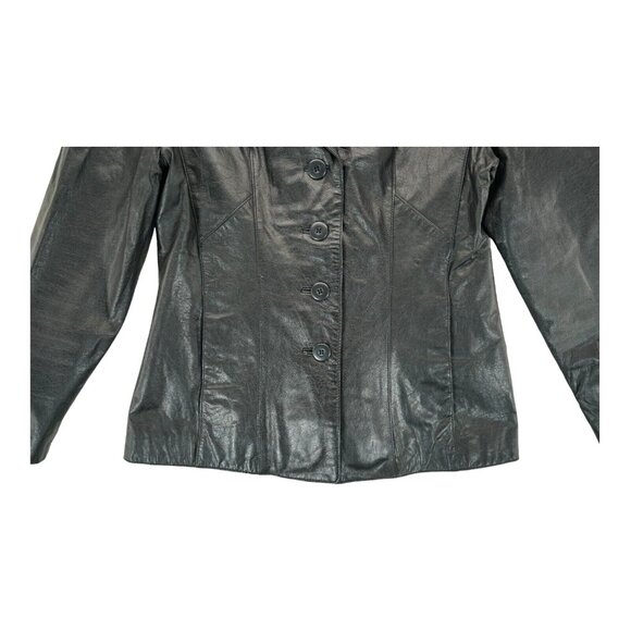 Wilsons The Leather Experts Women's Black Jacket 3 Buttons Front VNeck Sz Medium - Picture 5 of 6